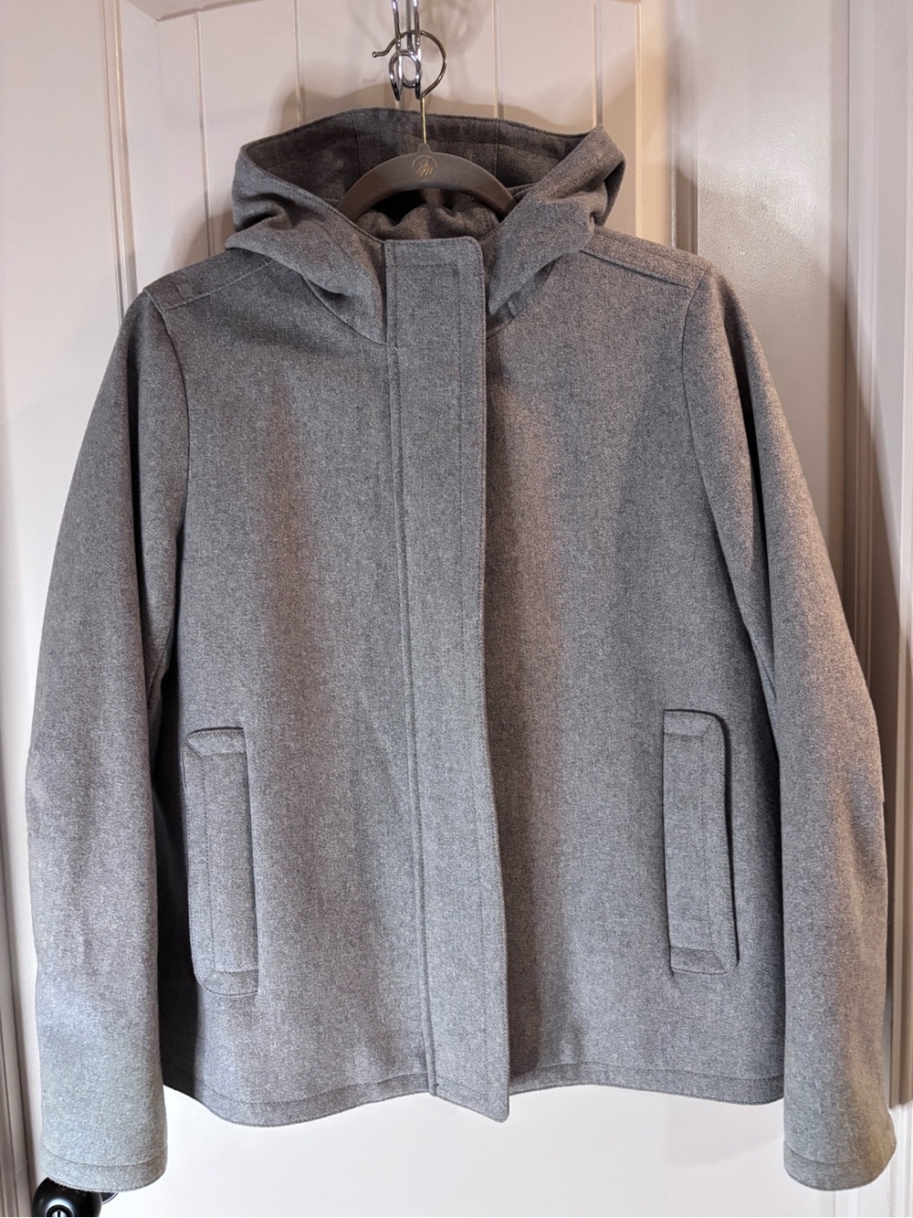J. Crew Light Gray Hooded Wool Pea Coat